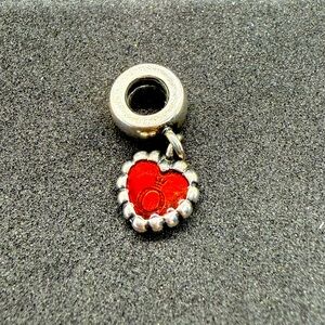 Pandora Red Enamel Heart Dangle Charm – Sterling Silver – Retired (#790471EN07)